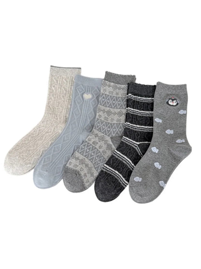 Rufia - Patterned Ribbed Cuff Crew Socks
