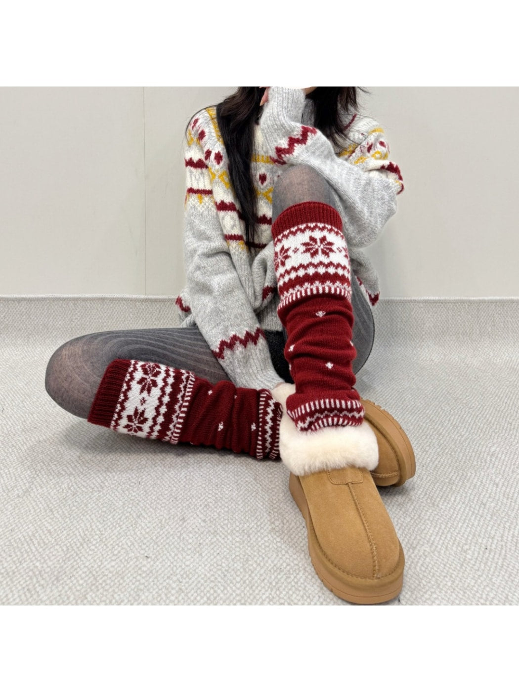 Cozyra - Fair Isle Snowflake Knit Leg Warmers