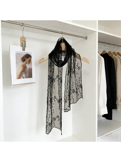 Scarvii - Sheer Embroidered Decorative Long Scarf