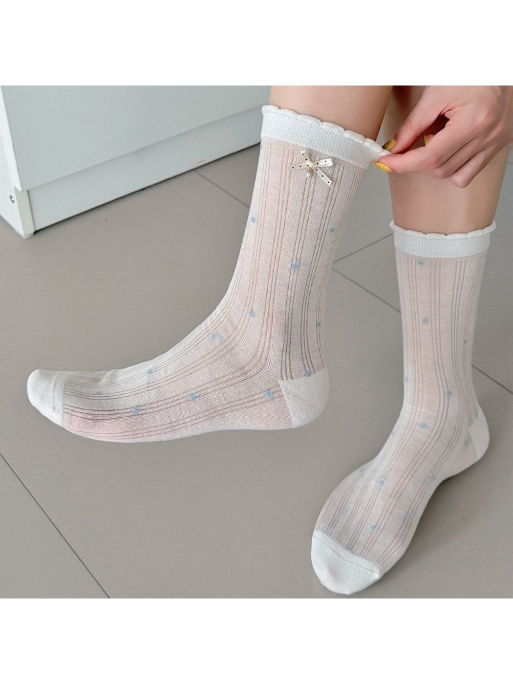 Rufia - Simple Bow Pattern Ribbed Crew Socks