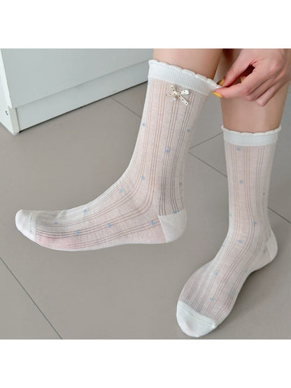 Rufia - Simple Bow Pattern Ribbed Crew Socks