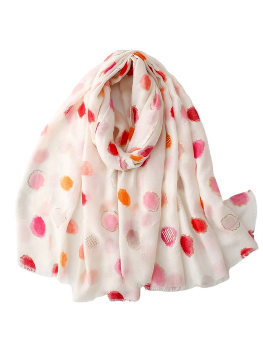Scarvii Watercolour Dot lightweight scarf draped on a white mannequin