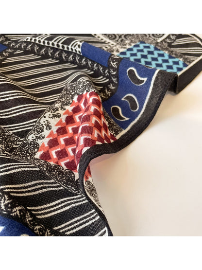Scarvii - Vintage Spliced Print Tassel Square Scarf