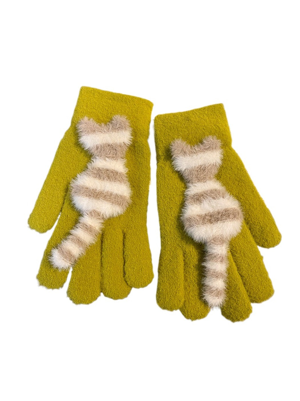 Gloving - Cozy Cat Striped Knit Gloves for Women