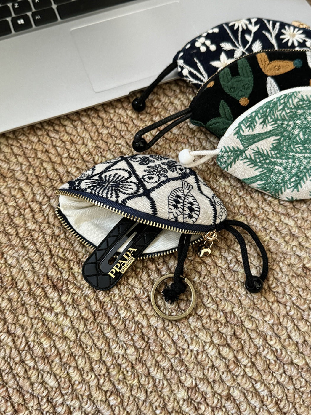 Cosbai - Pull-String Embroidery Keychain Pouch