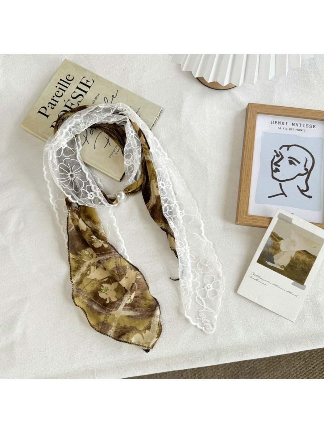 Scarvii - Muted Checked Lace Fashion Scarf