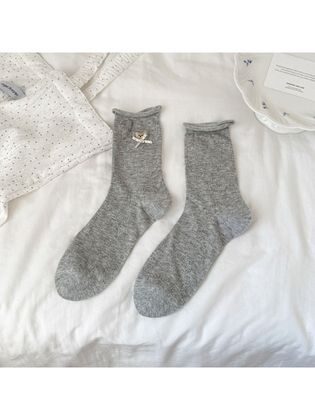 Side view of Rufia Everyday Teddy Crew Socks highlighting soft sole look