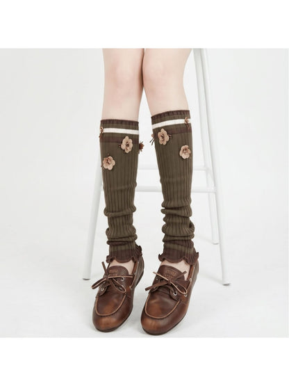 Cozyra - Floral Ribbed Women's Knit Leg Warmers