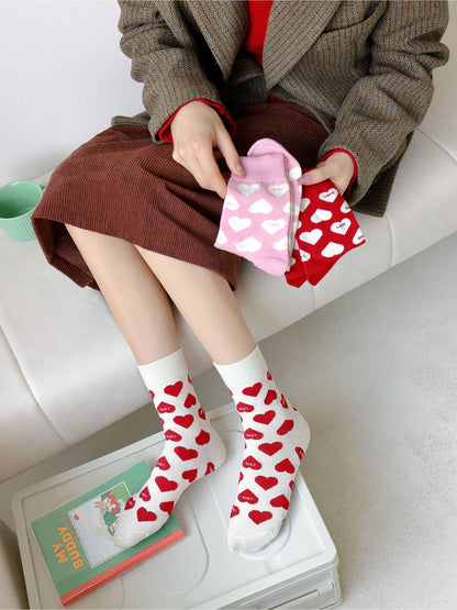 Rufia - Graphic Heart Pattern Crew Socks
