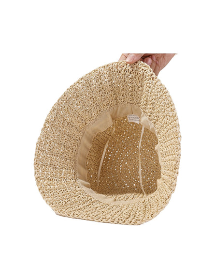 Haila straw sun hat displayed on mannequin with lace bow accent