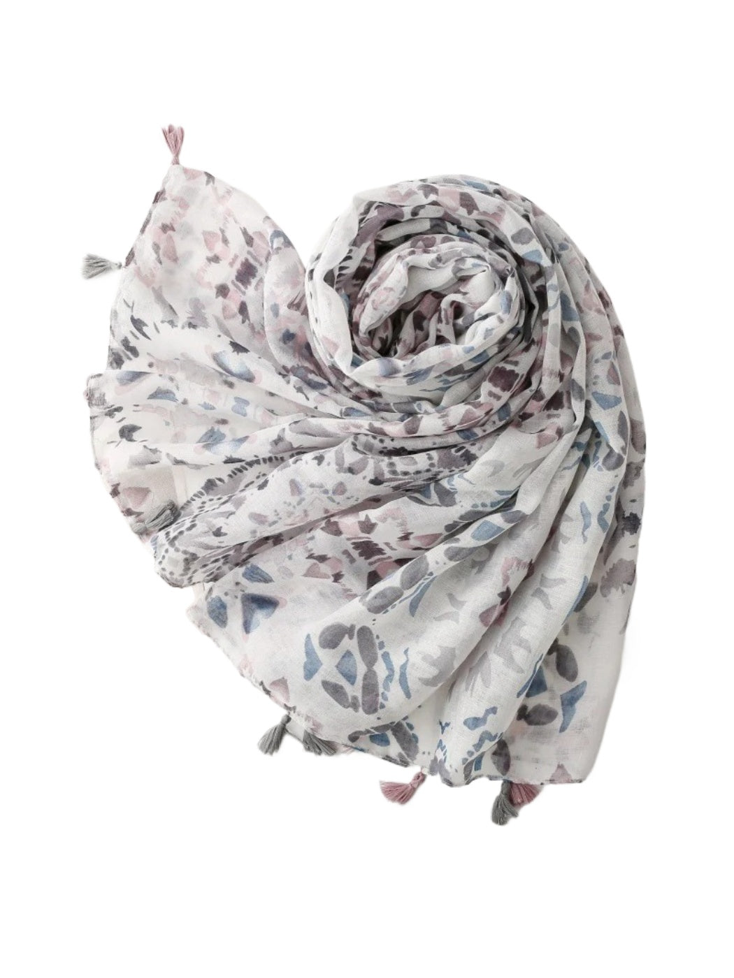 Scarvii - Neutral Watercolor Floral Tassel Wrap Scarf
