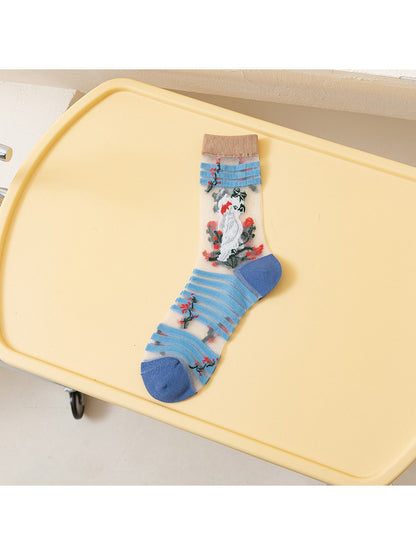Rufia - Cartoon Pattern Sheer Crew Socks