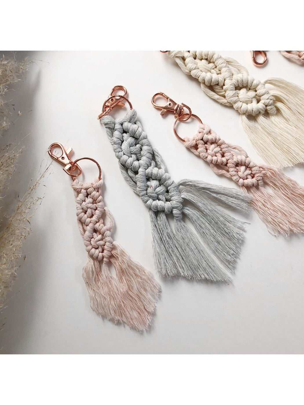 Koco Braided Keychain with Fringe Bag Charm & Accessory color options including Beige, Navy blue, Light Pink