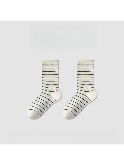 Rufia - Two-color Simple Line Pattern Crew Socks