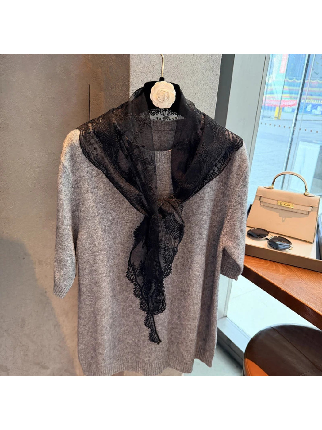 Scarvii - Floral Sheer Lace Triangle Scarf