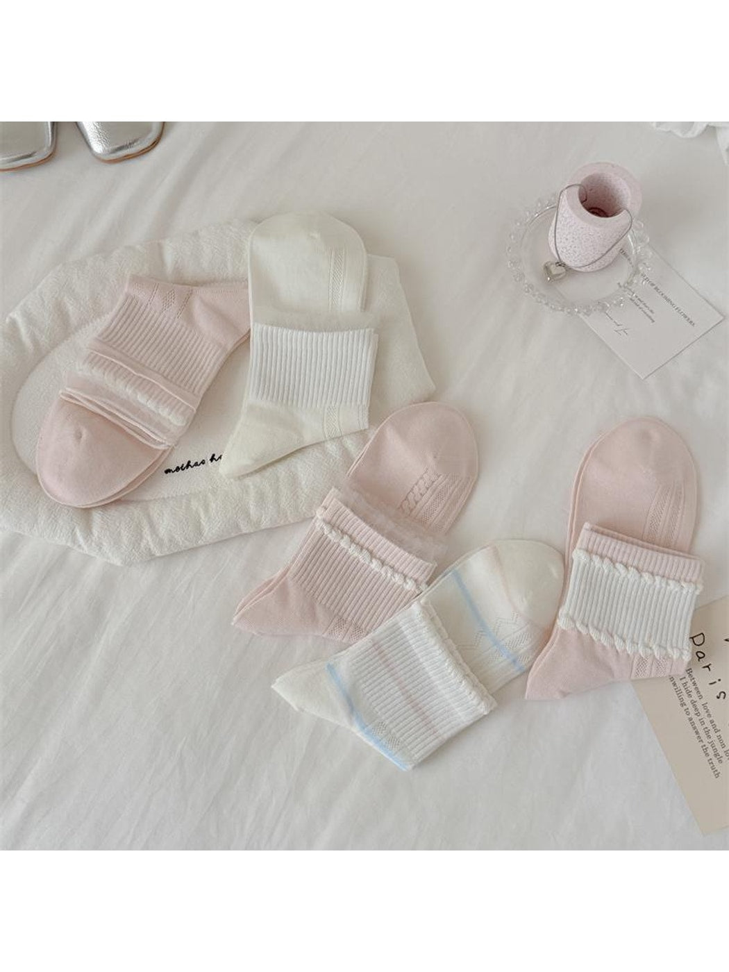 Rufia - Pastel Openwork Ruffle Crew Socks