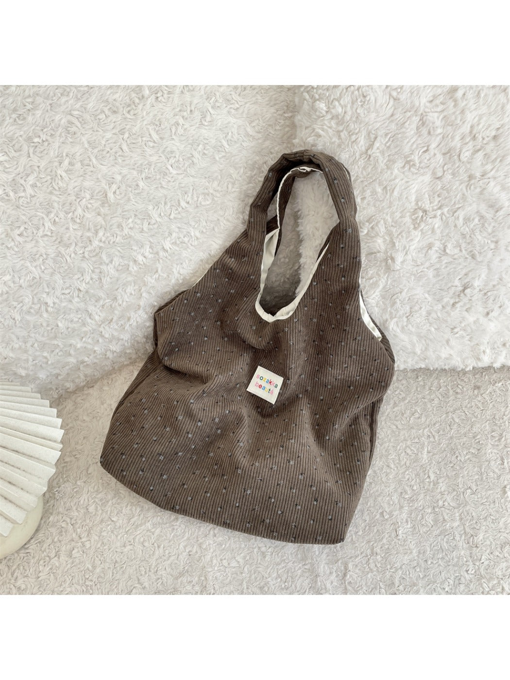 Cosbai – Corduroy Floral Shoulder Tote Bag