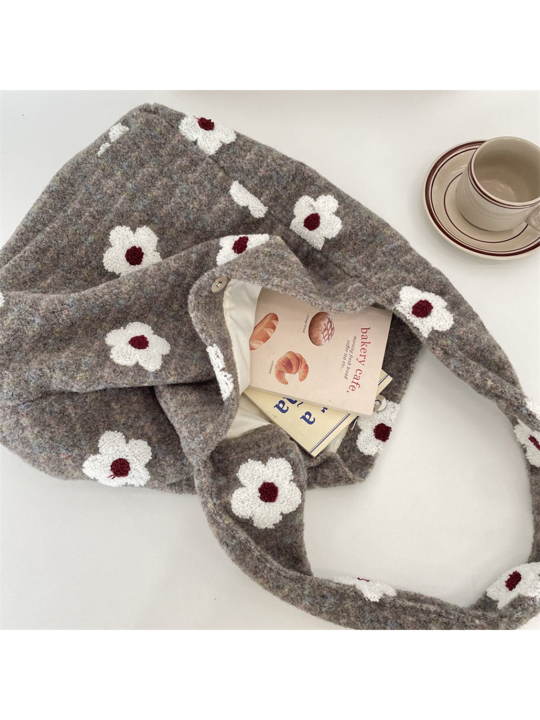 Cosbai - Floral Textured Shoulder Tote Bag