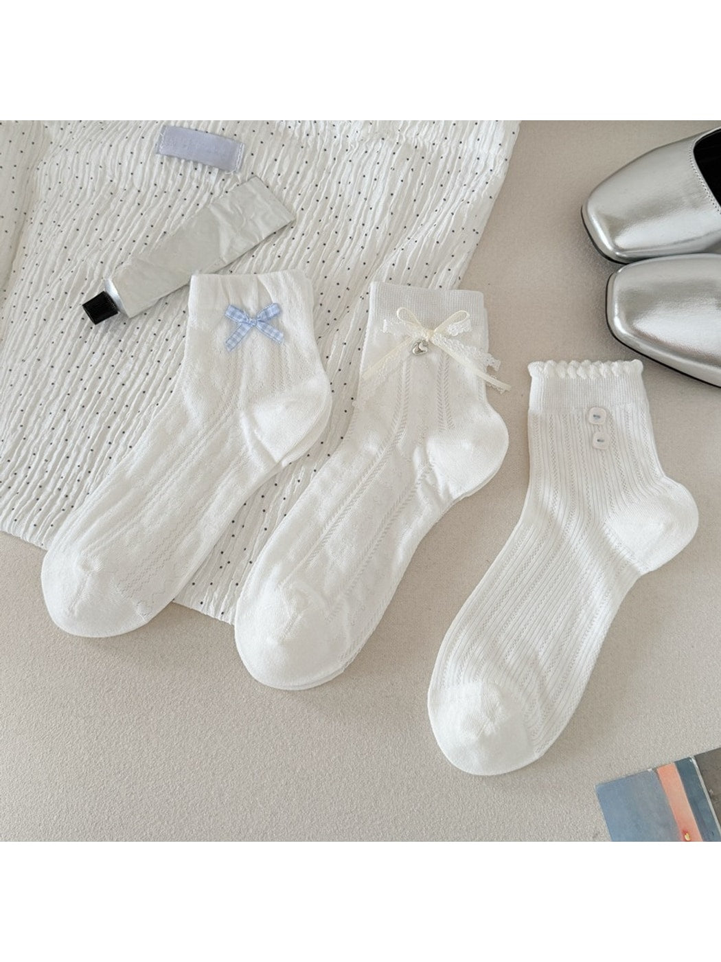 Rufia - Lace Bow Heart Pattern Women's Crew Socks
