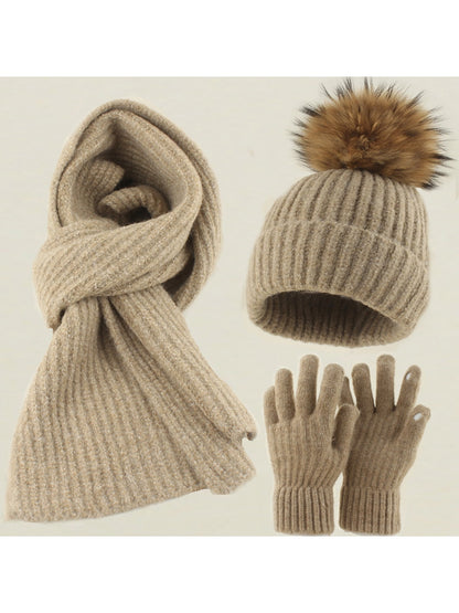 Haila - Round Crown Beanie, Scarf & Glove Set