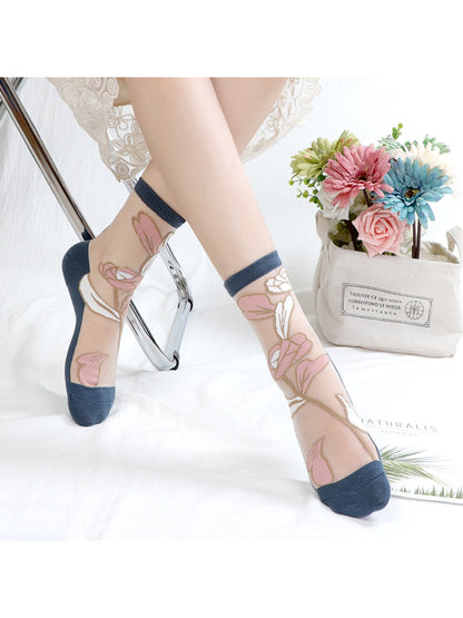 Rufia - Sheer Bloom Embroidered Crew Socks