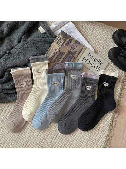 Rufia - Heart Label Ribbed Mid-Calf Crew Socks