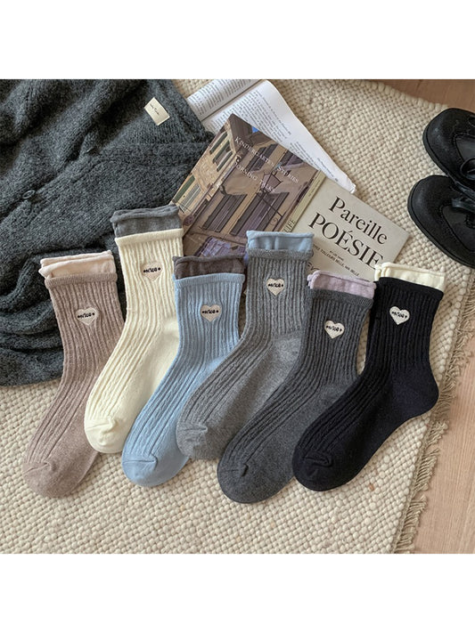 Rufia - Heart Label Ribbed Mid-Calf Crew Socks