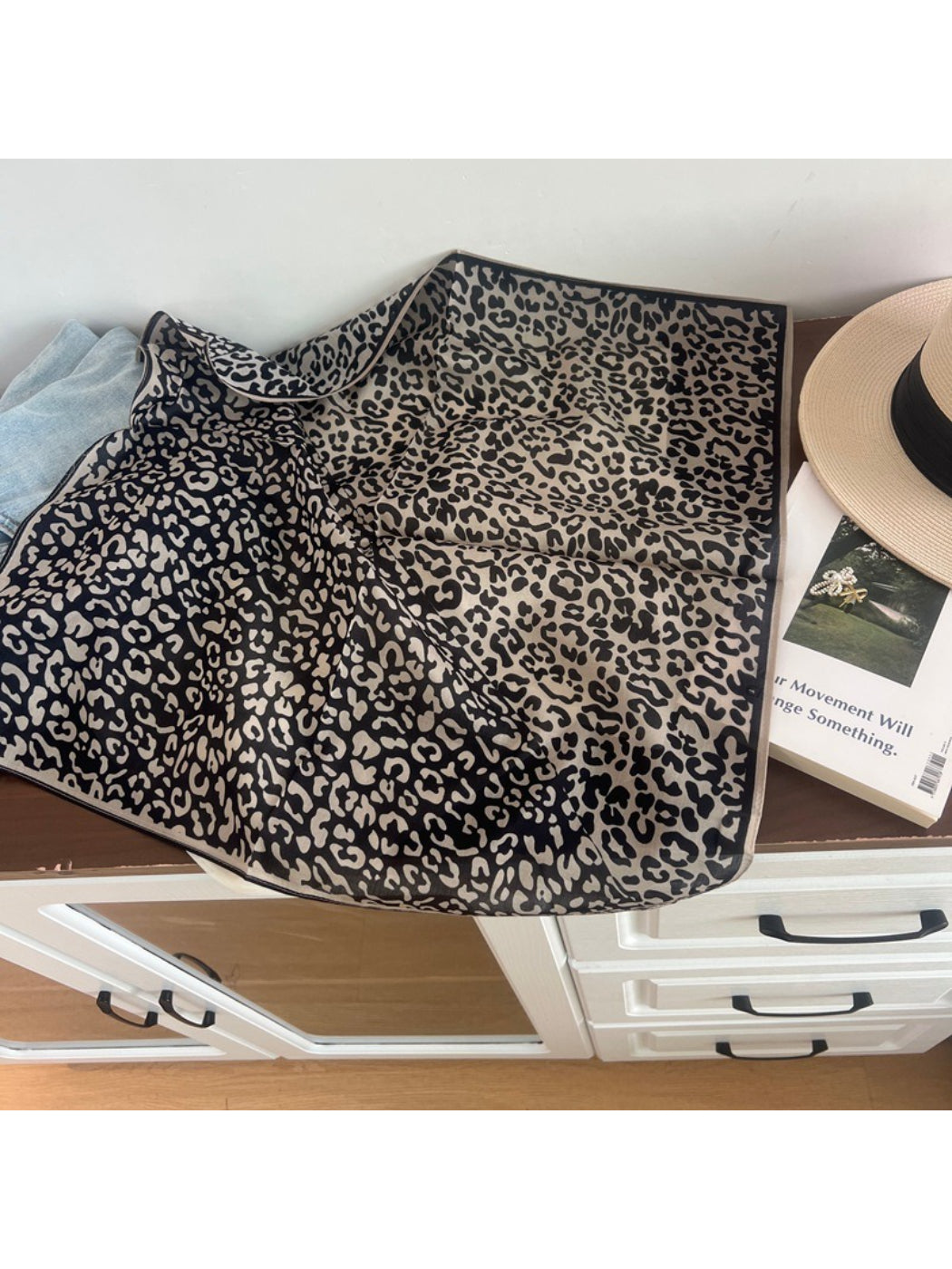 Scarvii Leopard Print Accent Square Scarf