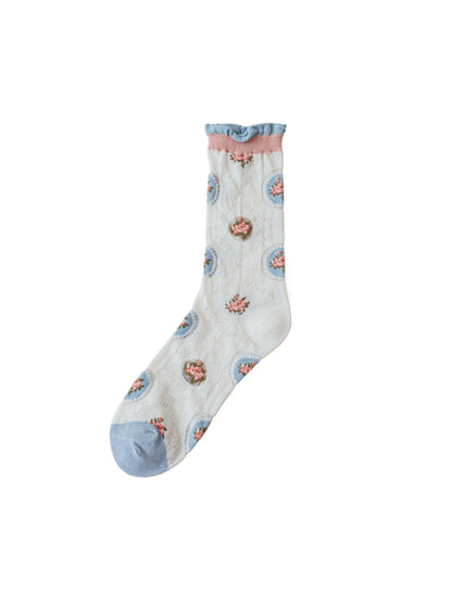 Rufia - Romantic Floral Sheer Crew Socks