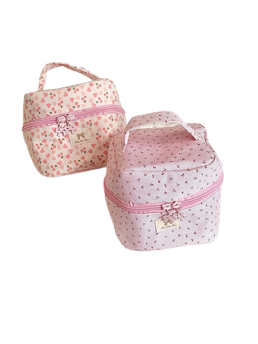 Cosbai - Cute Pink Floral Print Cosmetic Organizer Bag