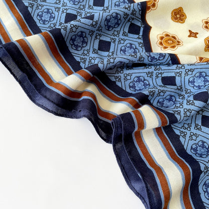 Scarvii - Vintage Diamond & Floral Print Square Scarf - 35"