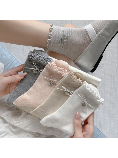 Rufia - Muted Bow Ruffle Crew Socks