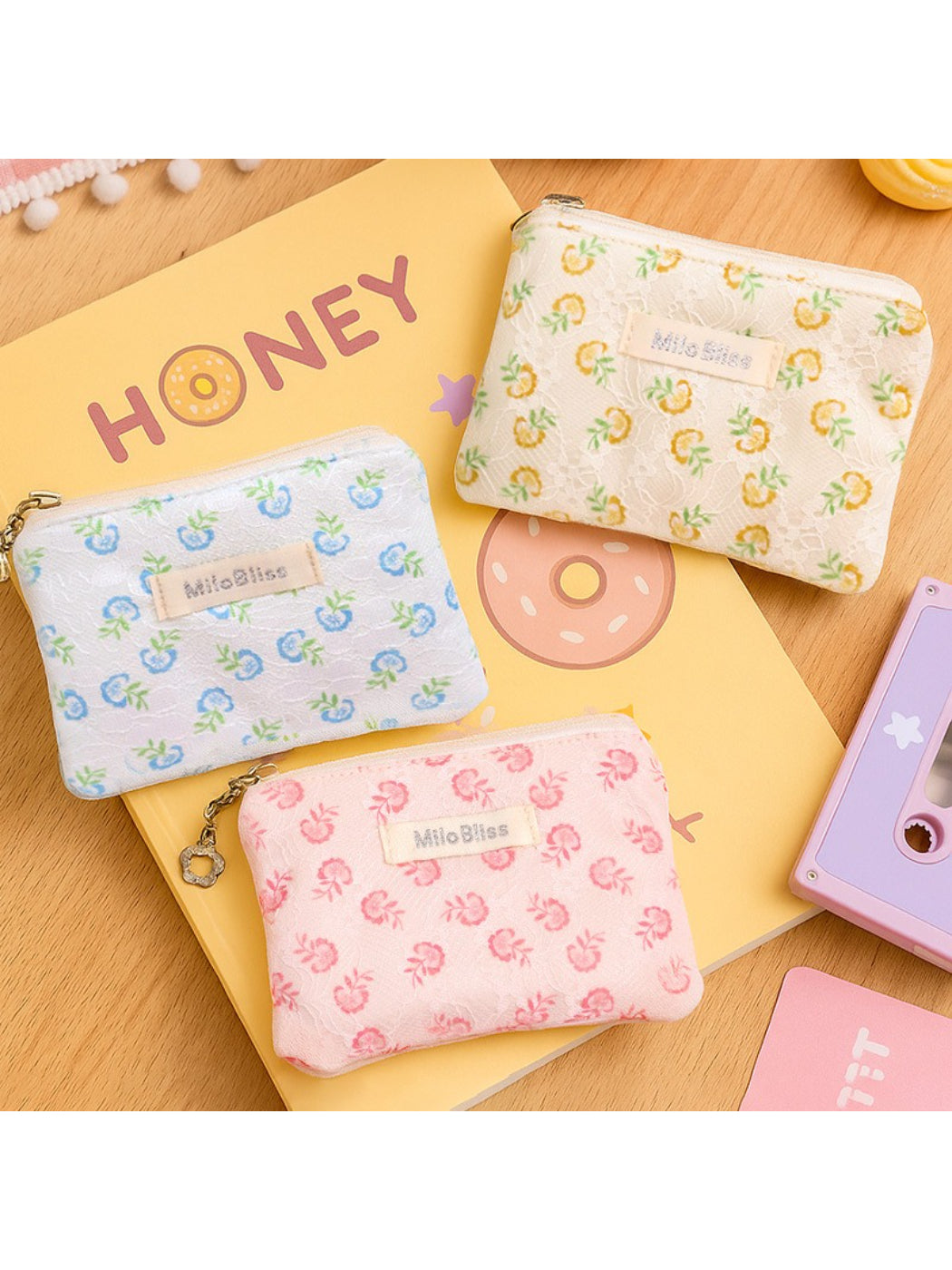 Cosbai cute floral coin purse with colorful flower pattern on a white background