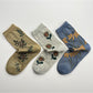 Rufia floral blue crew socks with botanical pattern