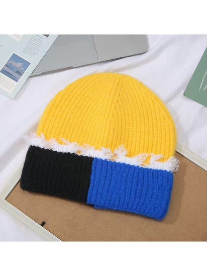 Haila - Frayed Trim Ribbed Knit Cuffed Beanie