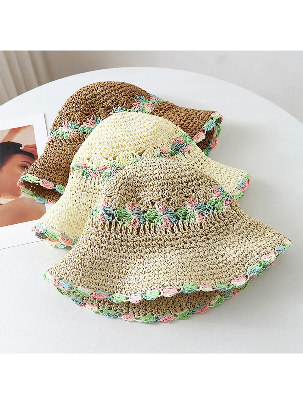 Haila - Floral Trim Wide Brim Summer Sun Hat