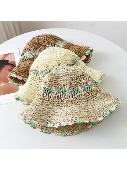 Haila - Floral Trim Wide Brim Summer Sun Hat
