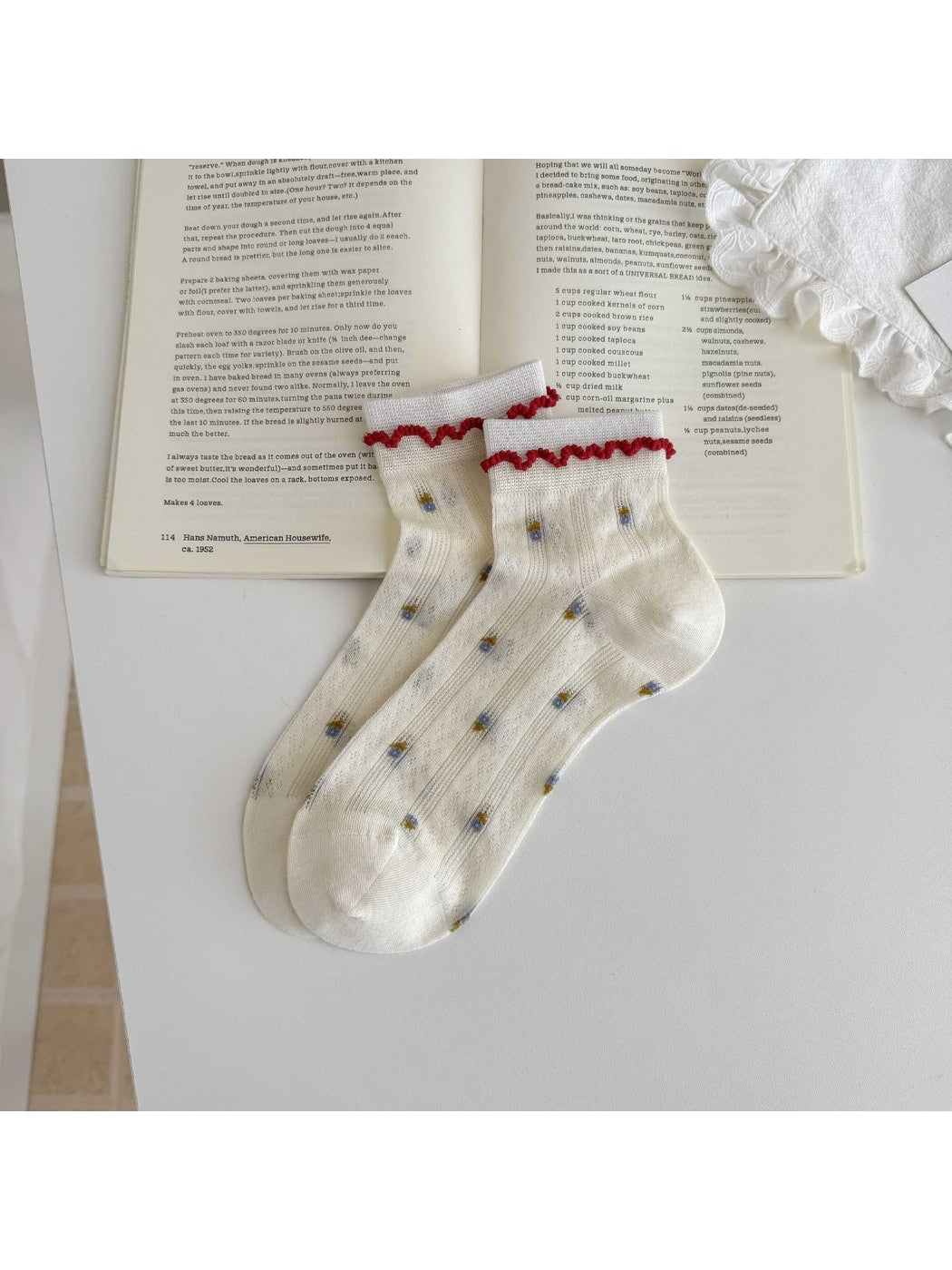 Rufia - Floral Pattern Ankle Socks with Trim