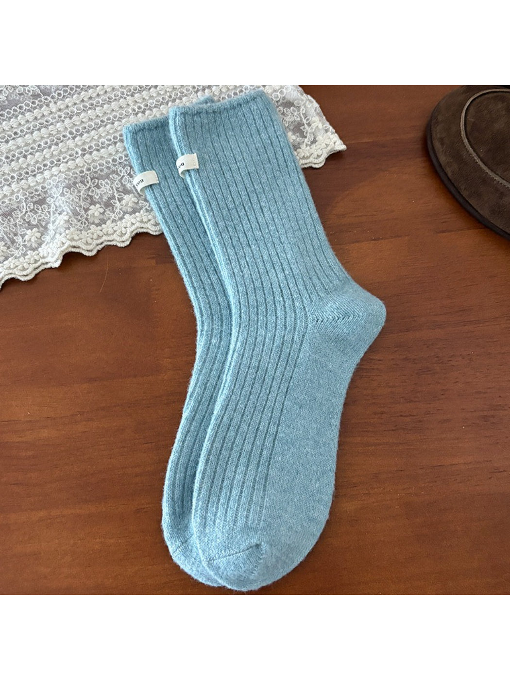 Rufia - Cozy Solid Rib Knit Crew Socks