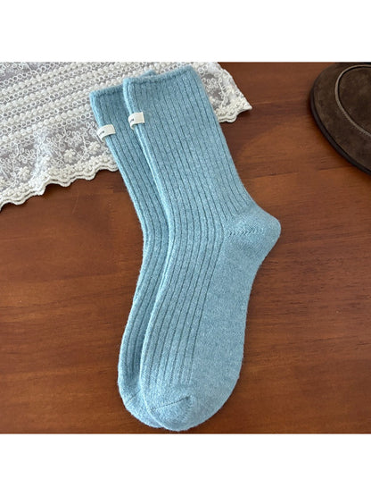 Rufia - Cozy Solid Rib Knit Crew Socks