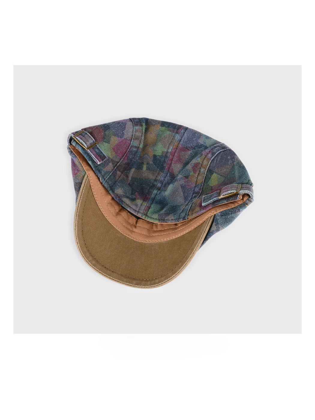 Haila washed denim plaid vintage newsboy cap angled to show overall shape and style