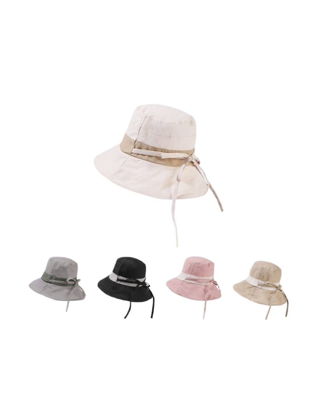 Haila bucket hat in beige with a wide ribbon band around the crown