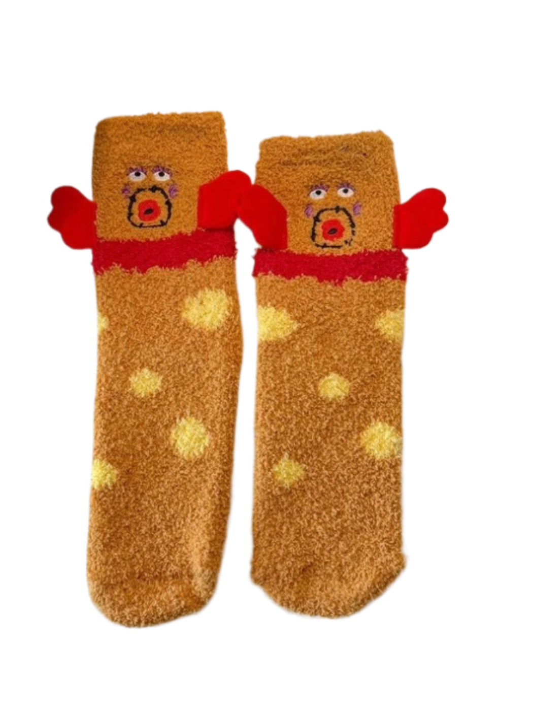 Rufia - Cartoon Face Abstract Fuzzy Crew Socks