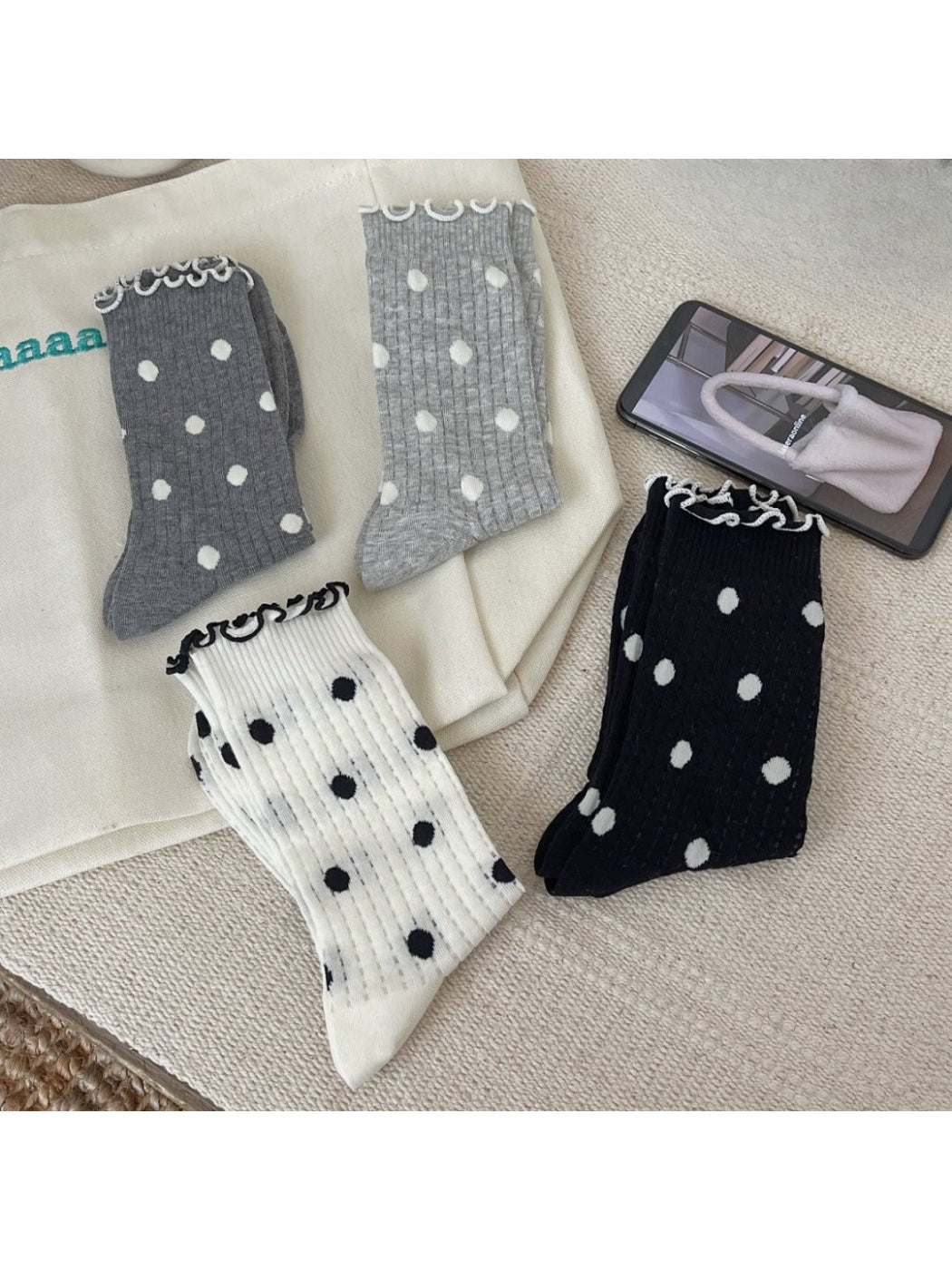 Rufia - Polka Dot Ruffle Edge Crew Socks