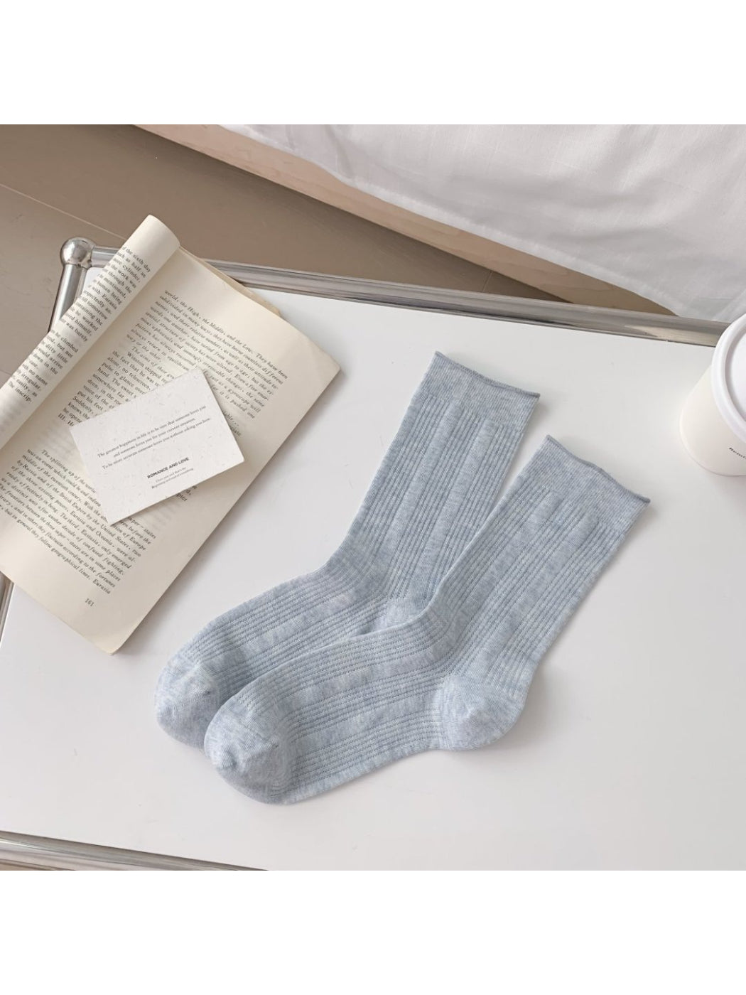 Packaging of Rufia Essential Solid Crew Socks with brand label visible