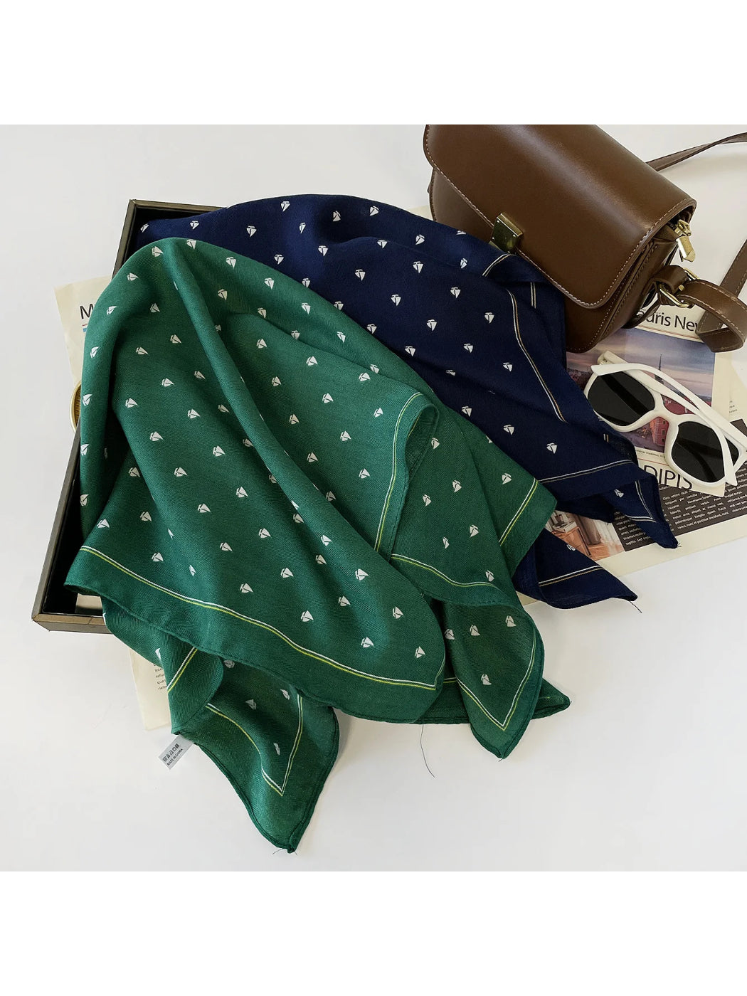 Scarvii - Navy Sailboat Print Square Scarf