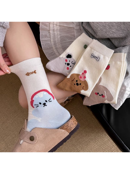 Rufia - Puppy Face Pattern Crew Socks
