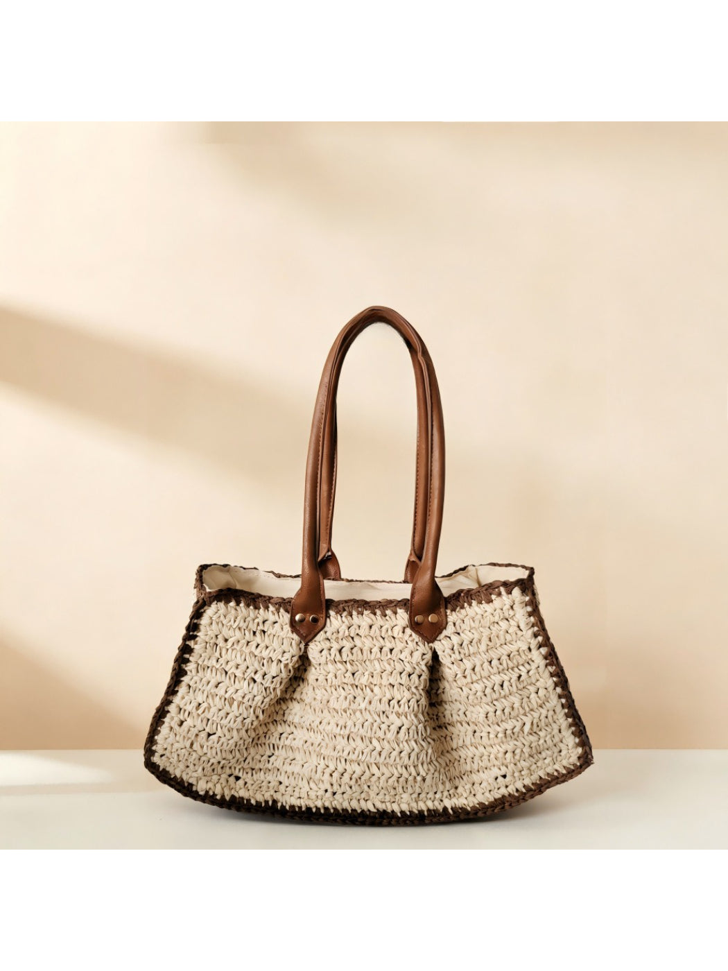 Cosbai - Contrast Trim Woven Tote Bag - image 1