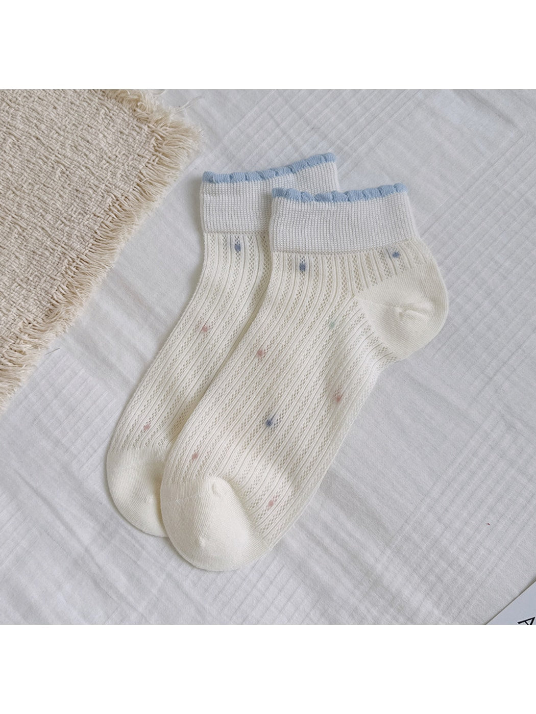 Rufia - Ribbed Dot Trim Women's Ankle Socks