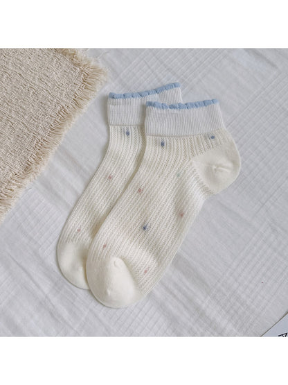 Rufia - Ribbed Dot Trim Women's Ankle Socks